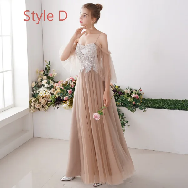 Affordable Khaki Bridesmaid Dresses 2019 A-Line / Princess Appliques Lace Sequins Floor-Length / Long Ruffle Wedding Party Dresses