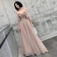 Chic / Beautiful Pearl Pink Evening Dresses  2019 A-Line / Princess Spaghetti Straps Short Sleeve Appliques Flower Beading Floor-Length / Long Ruffle Backless Formal Dresses