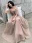 Chic / Beautiful Pearl Pink Evening Dresses  2019 A-Line / Princess Spaghetti Straps Short Sleeve Appliques Flower Beading Floor-Length / Long Ruffle Backless Formal Dresses