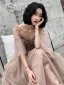 Chic / Beautiful Pearl Pink Evening Dresses  2019 A-Line / Princess Spaghetti Straps Short Sleeve Appliques Flower Beading Floor-Length / Long Ruffle Backless Formal Dresses