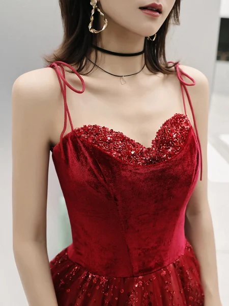 Elegant Burgundy Strapless A-Line Long Party Dresses Evening Gowns, DP5629
