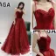 Elegant Burgundy Evening Dresses  2019 A-Line / Princess Spaghetti Straps Sleeveless Glitter Tulle Floor-Length / Long Ruffle Backless Formal Dresses