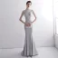 Vintage / Originale Gris Transparentes Robe De Soirée 2020 Trompette / Sirène Col Haut Sans Manches Appliques En Dentelle Faux Diamant Perlage Gland Train De Balayage Volants Robe De Ceremonie