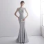 Vintage / Originale Gris Transparentes Robe De Soirée 2020 Trompette / Sirène Col Haut Sans Manches Appliques En Dentelle Faux Diamant Perlage Gland Train De Balayage Volants Robe De Ceremonie