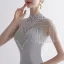 Vintage / Originale Gris Transparentes Robe De Soirée 2020 Trompette / Sirène Col Haut Sans Manches Appliques En Dentelle Faux Diamant Perlage Gland Train De Balayage Volants Robe De Ceremonie