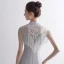 Vintage / Originale Gris Transparentes Robe De Soirée 2020 Trompette / Sirène Col Haut Sans Manches Appliques En Dentelle Faux Diamant Perlage Gland Train De Balayage Volants Robe De Ceremonie