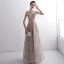 Elegant Blushing Pink See-through Evening Dresses  2020 A-Line / Princess Scoop Neck Sleeveless Glitter Appliques Lace Floor-Length / Long Ruffle Formal Dresses