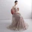 Elegant Blushing Pink See-through Evening Dresses  2020 A-Line / Princess Scoop Neck Sleeveless Glitter Appliques Lace Floor-Length / Long Ruffle Formal Dresses