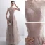 Elegant Blushing Pink See-through Evening Dresses  2020 A-Line / Princess Scoop Neck Sleeveless Glitter Appliques Lace Floor-Length / Long Ruffle Formal Dresses
