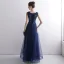 Elegant Navy Blue Evening Dresses  2020 A-Line / Princess Scoop Neck Sleeveless Appliques Lace Beading Floor-Length / Long Ruffle Formal Dresses