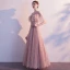 Chic / Beautiful Blushing Pink See-through Evening Dresses  2020 A-Line / Princess Scoop Neck Short Sleeve Tassel Beading Glitter Tulle Floor-Length / Long Ruffle Backless Formal Dresses