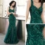 Chic / Belle Vert Foncé Robe De Soirée 2020 Trompette / Sirène épaules Sans Manches Glitter Paillettes Longue Volants Dos Nu Robe De Ceremonie