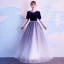 Affordable Gradient-Color Royal Blue Suede Evening Dresses  2020 A-Line / Princess Scoop Neck Puffy Short Sleeve Rhinestone Sash Glitter Tulle Floor-Length / Long Ruffle Formal Dresses