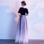 Affordable Gradient-Color Royal Blue Suede Evening Dresses  2020 A-Line / Princess Scoop Neck Puffy Short Sleeve Rhinestone Sash Glitter Tulle Floor-Length / Long Ruffle Formal Dresses