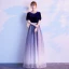 Affordable Gradient-Color Royal Blue Suede Evening Dresses  2020 A-Line / Princess Scoop Neck Puffy Short Sleeve Rhinestone Sash Glitter Tulle Floor-Length / Long Ruffle Formal Dresses