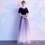 Affordable Gradient-Color Royal Blue Suede Evening Dresses  2020 A-Line / Princess Scoop Neck Puffy Short Sleeve Rhinestone Sash Glitter Tulle Floor-Length / Long Ruffle Formal Dresses