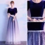 Affordable Gradient-Color Royal Blue Suede Evening Dresses  2020 A-Line / Princess Scoop Neck Puffy Short Sleeve Rhinestone Sash Glitter Tulle Floor-Length / Long Ruffle Formal Dresses