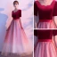 Affordable Burgundy Gradient-Color Suede Evening Dresses  2020 A-Line / Princess Square Neckline 1/2 Sleeves Sash Glitter Tulle Floor-Length / Long Ruffle Formal Dresses