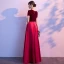 Affordable Burgundy Satin Evening Dresses  2020 A-Line / Princess Scoop Neck Short Sleeve Sash Floor-Length / Long Ruffle Suede Formal Dresses