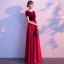 Affordable Burgundy Satin Evening Dresses  2020 A-Line / Princess Scoop Neck Short Sleeve Sash Floor-Length / Long Ruffle Suede Formal Dresses
