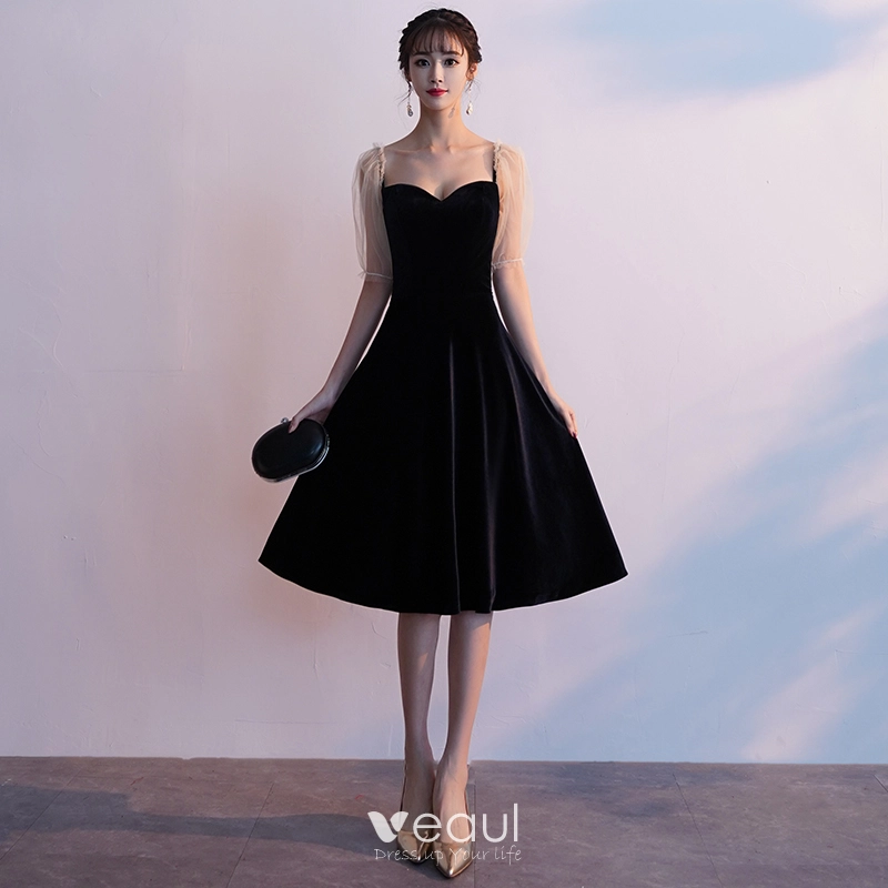 Affordable Black Homecoming Graduation Dresses 2020 A-Line / Princess  Square Neckline Puffy Short Sleeve Knee-Length Ruffle Backless Formal  Dresses