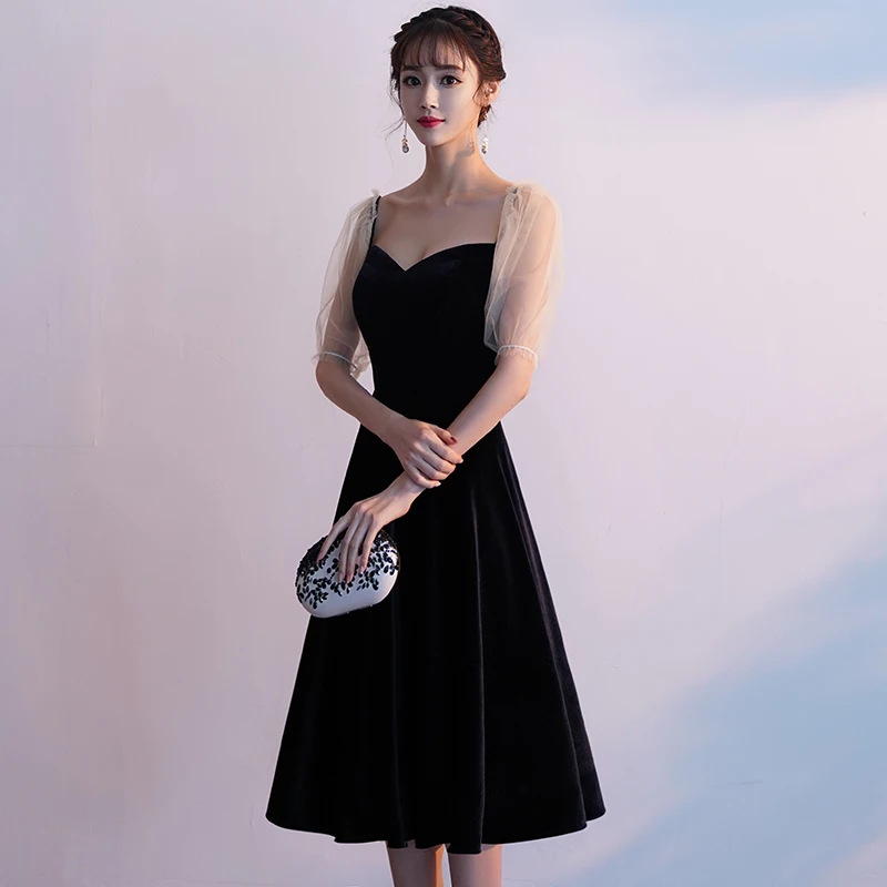 Affordable Black Homecoming Graduation Dresses 2020 A-Line Princess Square Neckline