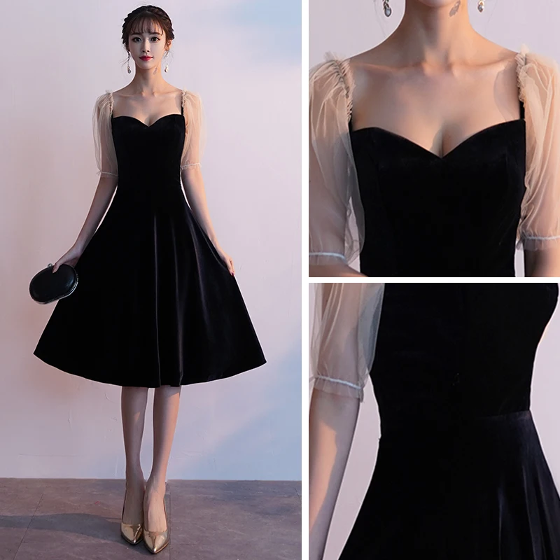 Affordable Black Homecoming Graduation Dresses 2020 A-Line Princess Square Neckline