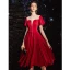 Elegant Burgundy See-through Homecoming Graduation Dresses 2020 A-Line / Princess Scoop Neck Short Sleeve Tea-length Ruffle Formal Dresses