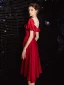 Elegant Burgundy See-through Homecoming Graduation Dresses 2020 A-Line / Princess Scoop Neck Short Sleeve Tea-length Ruffle Formal Dresses