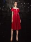 Elegant Burgundy See-through Homecoming Graduation Dresses 2020 A-Line / Princess Scoop Neck Short Sleeve Tea-length Ruffle Formal Dresses