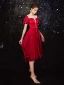 Elegant Burgundy See-through Homecoming Graduation Dresses 2020 A-Line / Princess Scoop Neck Short Sleeve Tea-length Ruffle Formal Dresses