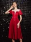 Elegant Burgundy See-through Homecoming Graduation Dresses 2020 A-Line / Princess Scoop Neck Short Sleeve Tea-length Ruffle Formal Dresses