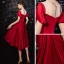Elegant Burgundy See-through Homecoming Graduation Dresses 2020 A-Line / Princess Scoop Neck Short Sleeve Tea-length Ruffle Formal Dresses