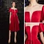 Elegant Burgundy See-through Homecoming Graduation Dresses 2020 A-Line / Princess Scoop Neck Short Sleeve Tea-length Ruffle Formal Dresses