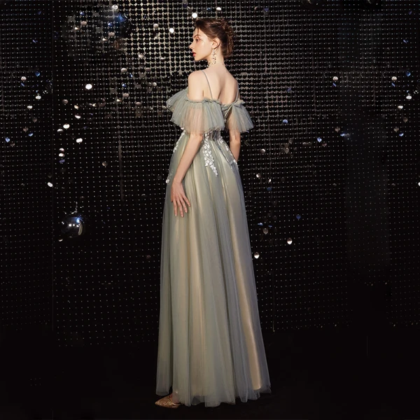 grey green prom dress Sage Velvet Long Train Mermaid Rhinestones Sleeveless Prom Dress