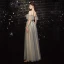 Elegant Grey Green Prom Dresses 2020 A-Line / Princess Spaghetti Straps Short Sleeve Appliques Lace Beading Floor-Length / Long Ruffle Backless Formal Dresses