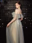 Elegant Grey Green Prom Dresses 2020 A-Line / Princess Spaghetti Straps Short Sleeve Appliques Lace Beading Floor-Length / Long Ruffle Backless Formal Dresses