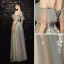Elegant Grey Green Prom Dresses 2020 A-Line / Princess Spaghetti Straps Short Sleeve Appliques Lace Beading Floor-Length / Long Ruffle Backless Formal Dresses