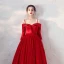 Chic / Belle Rouge Satin Robe De Bal 2020 Princesse Bretelles Spaghetti De l'épaule 3/4 Manches Perlage Ceinture Glitter Tulle Courte Volants Dos Nu Robe De Ceremonie
