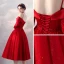 Chic / Belle Rouge Satin Robe De Bal 2020 Princesse Bretelles Spaghetti De l'épaule 3/4 Manches Perlage Ceinture Glitter Tulle Courte Volants Dos Nu Robe De Ceremonie