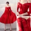 Chic / Belle Rouge Satin Robe De Bal 2020 Princesse Bretelles Spaghetti De l'épaule 3/4 Manches Perlage Ceinture Glitter Tulle Courte Volants Dos Nu Robe De Ceremonie