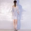 Modern / Fashion Grey Homecoming Graduation Dresses 2020 A-Line / Princess V-Neck Short Sleeve Glitter Sequins Short Ruffle Backless Formal Dresses