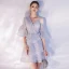 Modern / Fashion Grey Homecoming Graduation Dresses 2020 A-Line / Princess V-Neck Short Sleeve Glitter Sequins Short Ruffle Backless Formal Dresses