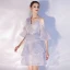 Modern / Fashion Grey Homecoming Graduation Dresses 2020 A-Line / Princess V-Neck Short Sleeve Glitter Sequins Short Ruffle Backless Formal Dresses