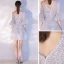 Modern / Fashion Grey Homecoming Graduation Dresses 2020 A-Line / Princess V-Neck Short Sleeve Glitter Sequins Short Ruffle Backless Formal Dresses