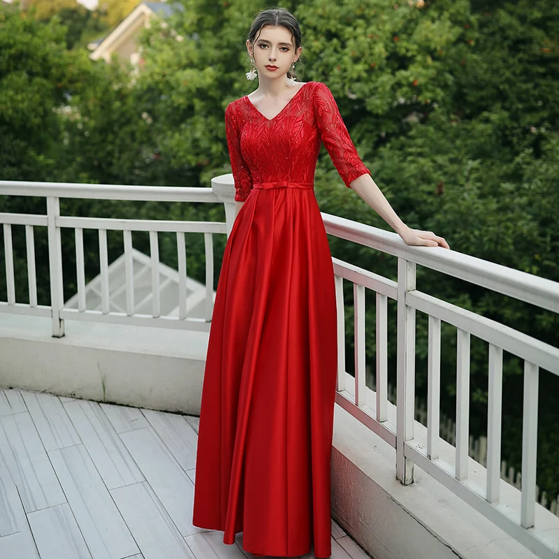 Affordable Brown Satin Bridesmaid Dresses 2020 A Line Princess V Neck 1 2  Sleeves Appliques Lace Bow Sash Floor Length Long Ruffle Backless Wedding  Party Dresses