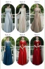 Affordable Brown Satin Bridesmaid Dresses 2020 A-Line / Princess V-Neck 1/2 Sleeves Appliques Lace Bow Sash Floor-Length / Long Ruffle Backless Wedding Party Dresses