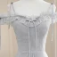 Affordable Grey Evening Dresses  2020 A-Line / Princess Off-The-Shoulder Spaghetti Straps Short Sleeve Glitter Tulle Floor-Length / Long Ruffle Backless Formal Dresses