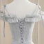 Affordable Grey Evening Dresses  2020 A-Line / Princess Off-The-Shoulder Spaghetti Straps Short Sleeve Glitter Tulle Floor-Length / Long Ruffle Backless Formal Dresses