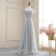 Affordable Grey Evening Dresses  2020 A-Line / Princess Off-The-Shoulder Spaghetti Straps Short Sleeve Glitter Tulle Floor-Length / Long Ruffle Backless Formal Dresses